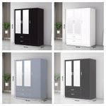 High Gloss 3 Door 2 Drawer Mirrored Wardrobe Grey White Black Furniture Set
