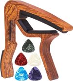 Capo Quick Change Guitar Capo – Aluminum Alloy Capo Wooden With 5 Guitar Picks