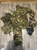 Woodland Camo Top, Bottoms, Chest Rig, Training Helmet & Skirmish Glove Airsoft