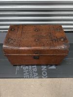 Antique Travelling Trunk Metal Chest 23 Inches Long Brown Metal Handles
