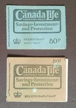 1973/74 2x50p Stamp Booklets, Canada Life Assurance Group DT11 & DT14 -No Stamps