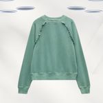 Ex Hush Women’s Sweatshirt Green Long Sleeve Ruffle Detail Cotton (Defect)