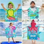 Personalized Kids Hooded Custom Beach Towel Names Toddler Girls Boy Microfiber