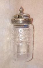Vintage Crystal Glass Mustard Pot Silver Plate ? Hinged Lid  9 x 4.5 cm