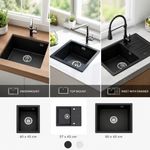 HOROW Granite Composite Kitchen Sink Single Bowl Black or White 45*40/57/60 cm