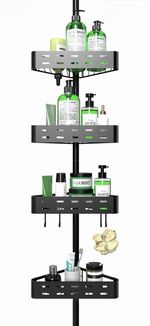 Cooeco 4-Tier Telescopic Corner Shower Caddy Adjustable – 63.5-290 cm - Black