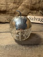 Vintage Silver-Plated and Pressed Glass Apple Preserve Jar 1950s Cut Glass fruit