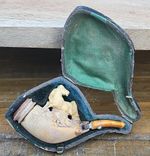 ANTIQUE MEERSCHAUM CARVED PIPE WITH HORSE IN ORIGINAL CASE - DAMAGED
