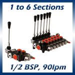 Hydraulic Monoblock Lever Control Spool Valve, 1/2 x 3/4 Ports, 90lpm, 1-6 Bank