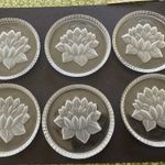 6 Retro Vintage Lead Crystal Glass Coasters With Lotus Flower Centres 8.6cm Wide