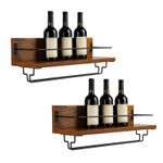 Wall Mounted Wine Rack Rustic Floating with Metal Guardrail Wine Glass Holder