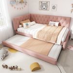 Upholstered Sofa Bed with Pull-Out Trundle, 3FT Single Daybed, 90x190cm, Pink