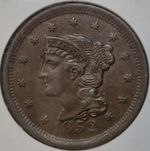 1852 Large Cent MS62 BN NGC. N-12. Free Shipping