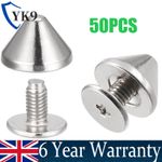 50 PCS 9x6mm Screw Back Rivets Solid Leather Studs Zinc Alloy Silver Tone UK