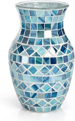 Mosaic Vase, Glass Blue Flower Vases for Centerpieces, Handmade Bud Vase for Wed