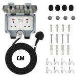 Double Socket, outdoor sockets waterproof IP66 with 6M Extension Lead