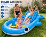 Summer Whale Inflatable Swimming Play Pool Float Ride On Water Lounger Kids Blue