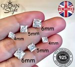 Men Women Kids Luxury White 925 Sterling Silver Square Diamond Cut Stud Earrings