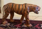 Vintage Leather Wrapped Tiger HUGE Mid Century 1970s Big Cat Decor 40 inch Art