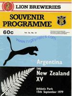 New Zealand v Argentina 2nd Test 15 September 1979 RUGBY PROGRAMME