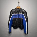 JTS Ladies Black and Blue Leather Motorcycle Jacket Size 12