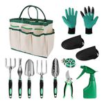 Gardening Hand Tools Set Bag Rake Trowel Spray Bottle Greenhouse 11 Piece Kit