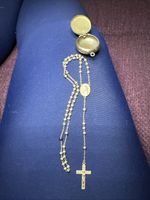 Vintage Catholic WWII Pull Chain Military Gold Tone Rosary with Locket Pendant