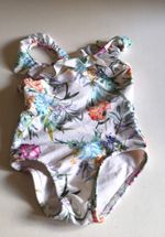 RIVER ISLAND MINI BABY GIRLS WHITE FLORAL FRILL SWIMSUIT SIZE 12-18 MONTHS