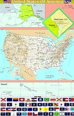 A2 laminated USA UNITED STATES of AMERICA  map wall chart poster  | FLAGS BOTTOM