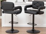 SET OF 2 BLACK BAR STOOLS LARGE PLUSH SEAT GAS LIFT  SWIVEL SEAT KITCHEN
