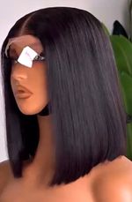 Straight Black Lace Front Bob Wig bone straight black 10 inches