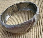 Vintage Monet Hinged Bangle Bracelet Silver Tone Wave Texture Signed C1970s