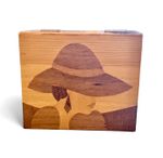 Antique Art Deco  Wooden Marquetry Top Box by Delavega with female figure in hat