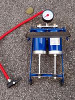 Double Cylinder Foot Pump w/ Analogue Gauge PSI/Bar 7 Bar Dual Valve Blue/Red