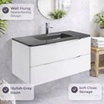 White Gloss 900mm Wall Hung Bathroom Vanity Unit with 2 Drawers & Glass Basin