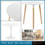 WHITE ROUND PEDESTAL DINING TABLE WOODEN LEGS MODERN KITCHEN LIVING ROOM LOUNGE