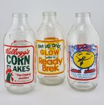 3 Vintage Unigate Milk Bottles Kellogg's Corn Flakes Brek Eggs Advertising Rare