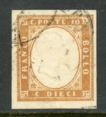 GANDALF - Italy 1863 Sardinia 10¢ Bister Scott #11 On Piece F867