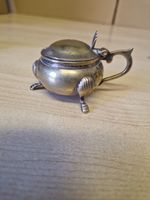 Vintage Silver Plate hinge lidded mustard pot With Feet