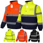 Hi Vis Bomber Jacket Padded Thermal Safety Reflective Workwear 300D Men PPE UK