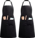InnoGear Cotton Bib Apron 2 Pack - Adjustable Neck, 2 Pockets | Kitchen (Black)