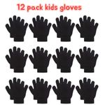 12 Pack Kids Gloves Black Knitted Warm Winter  Magic Gloves One Size Boys & Girl