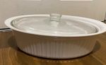 Vintage Corning Ware French White 4 Quart- 3.8L Oval Roster with Clear Pyrex Lid