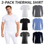 3 PACK 2&1 Mens Thermal Long OR Short Sleeve Top Warm Vests Set Underwear Shirt
