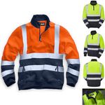 Mens Hi Vis Zip Neck Workwear Sweatshirt Reflective Safety Pullover Jumper