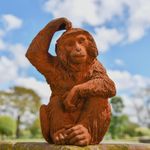 Rustic Head-Scratching Monkey Garden Sculpture - Cast Iron Outdoor Ornament