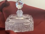 Vintage Bohemian Ornate Cut Crystal Glass Rectangle Perfume Bottle Faceted Stop