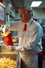 PRESIDENT DONALD TRUMP WORKING AT McDONALDS FAST FOOD WORKER 4X6 AI POSTCARD