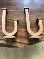 Pair Vintage 1930s Art Deco Solid Oak Twin Light Candlestick Holders Wood U Shap