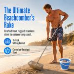 Stainless Steel Beach Sand Sieve&Shell Digging Tool with Handle,Foldable Bucket